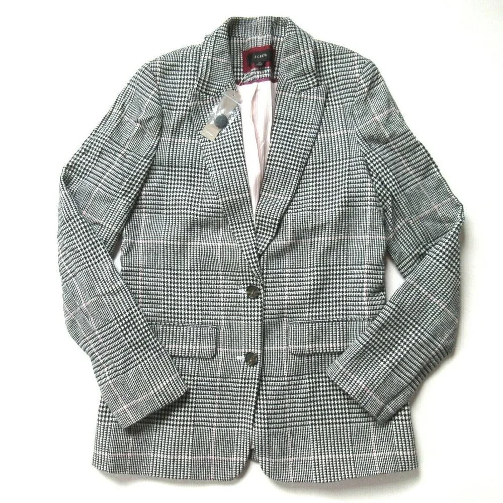 NWT J.Crew Boyfriend Blazer in Black White Plaid Italian Wool Jacket 2 $248